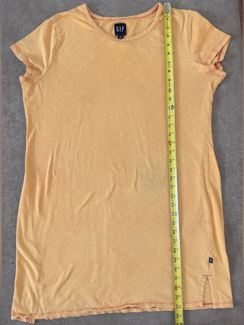 Gap XL Golden Mustard T-Shirt Dress Cotton Modal Short Sleeve Side Slits - Picture 7 of 8